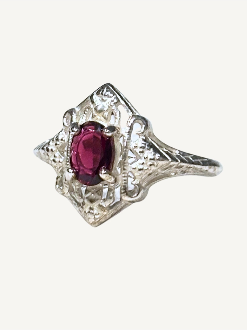 Rhodolite Garnet Sterling Silver Filigree Ring Size 7.75 Art Deco - Picture 2 of 6